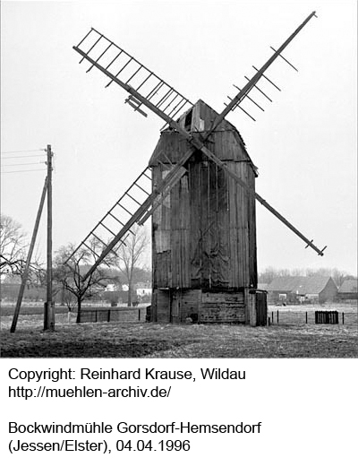Bockwindmühle Hemsendorf, Aufnahme aus dem Jahr 1994 (Mühlensrchiv von R. Krause)